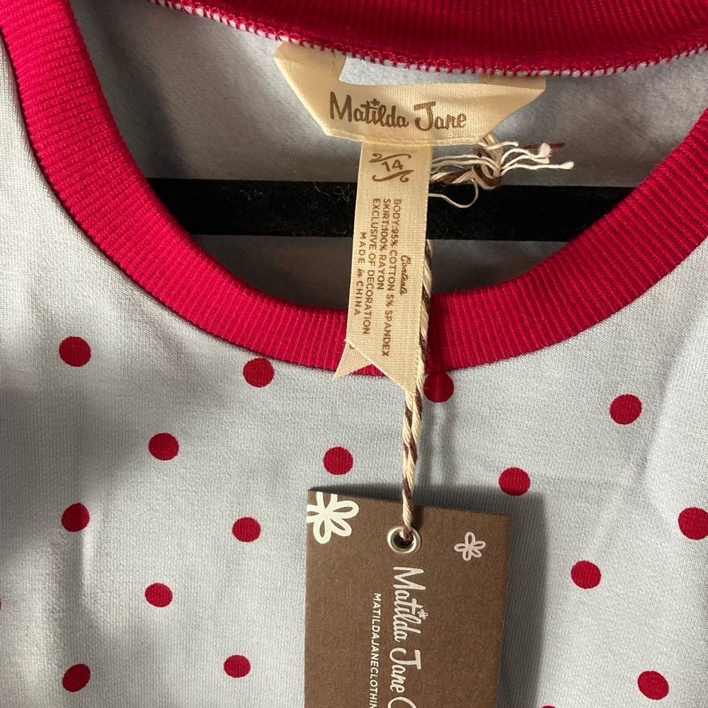 Girls Matilda Jane Blue Red Polka Dot Floral Dress Sz 14 - Picture 3 of 3